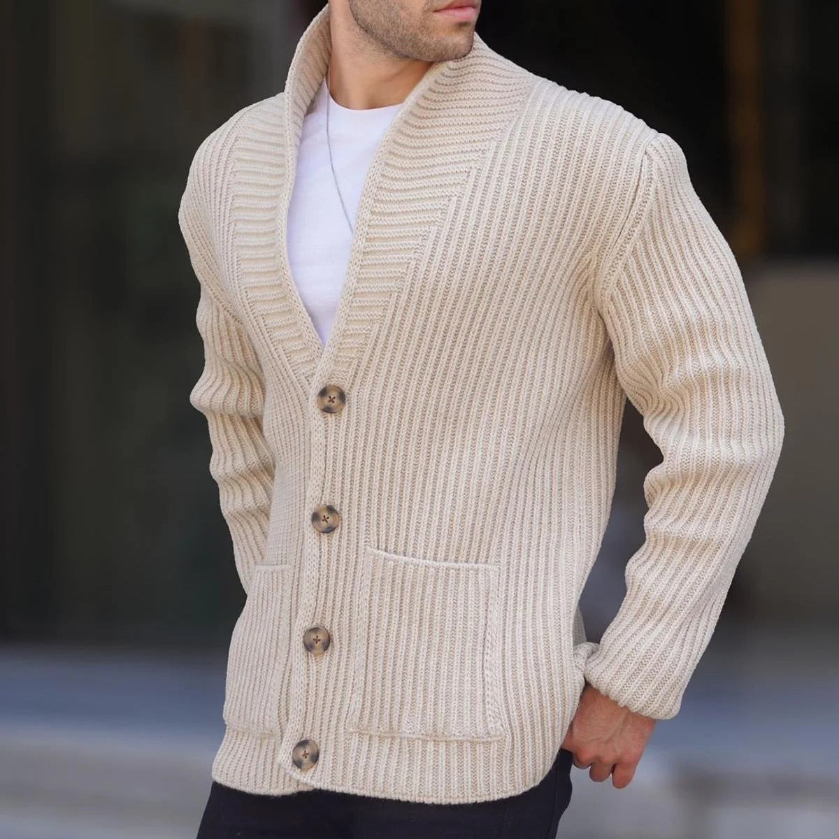 Single-breasted Long Sleeve Lapel Sweater Men's Clothing Best YouTube Store