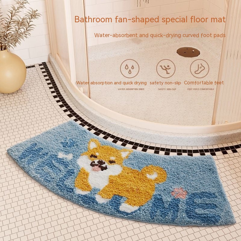 Absorbent Floor Mat Fan-shaped Carpet Shower Room Door Mat Bathroom Non-slip