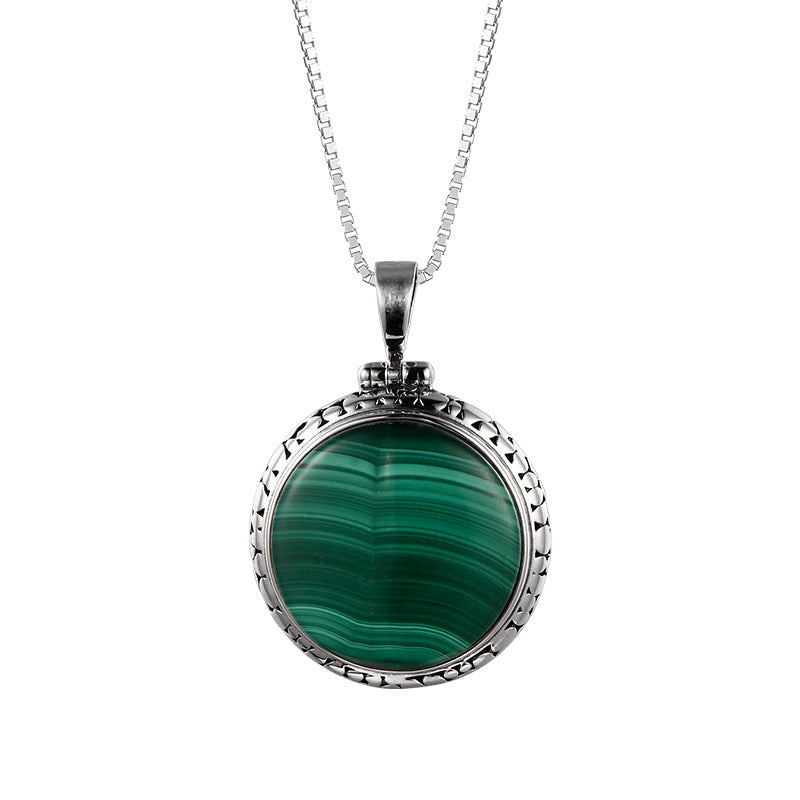 S925 Silver Round Malachite Dignified Pendant LadyShow.Store