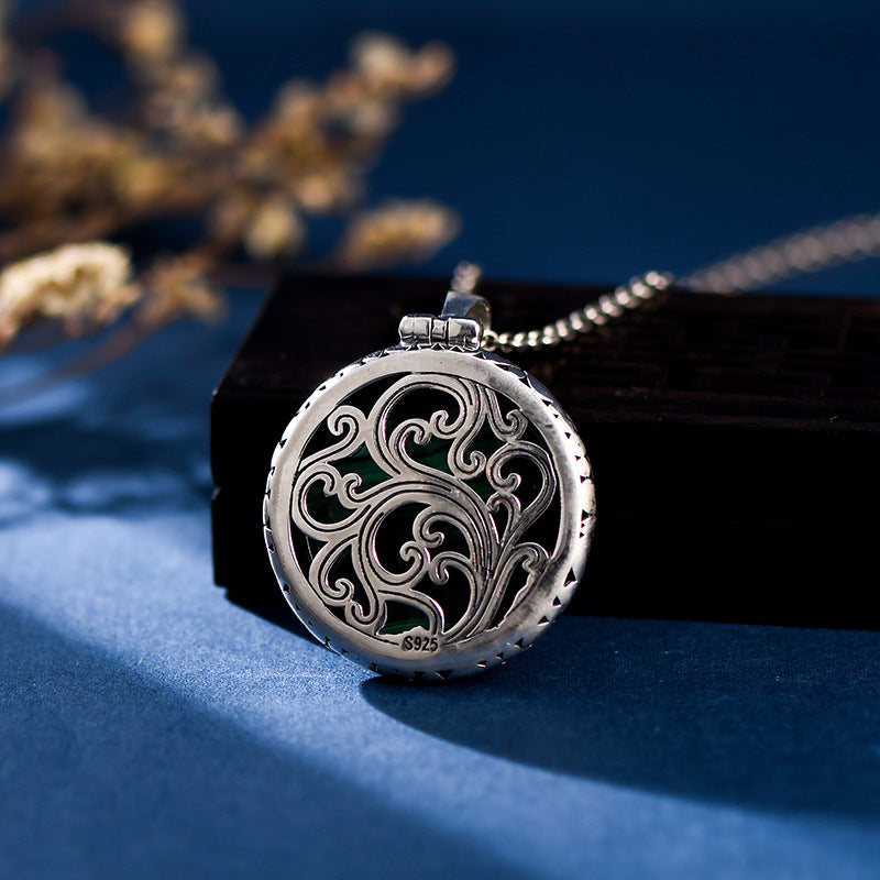 S925 Silver Round Malachite Dignified Pendant LadyShow.Store