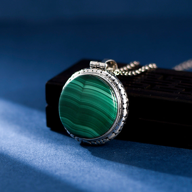 S925 Silver Round Malachite Dignified Pendant LadyShow.Store
