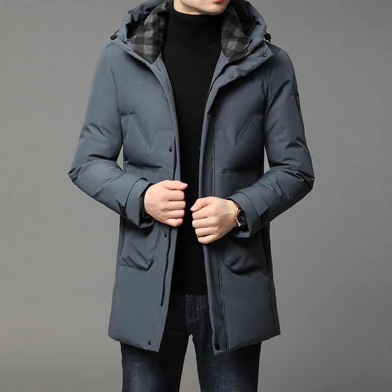 White Duck Down Hooded Warm Jacket Medium Length Down Jacket Best YouTube Store
