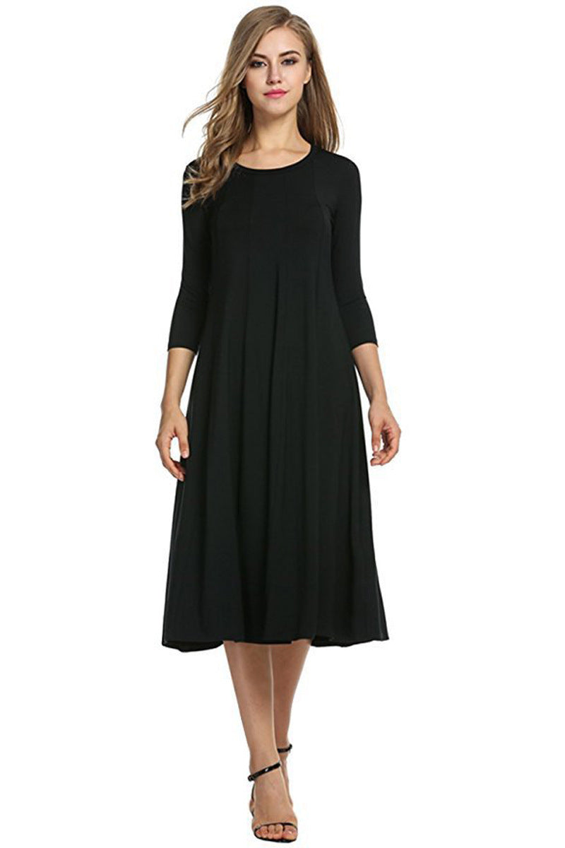 Crew Neck Sleeve Solid Color Swing Dress LuxuryLifeWay Online Store