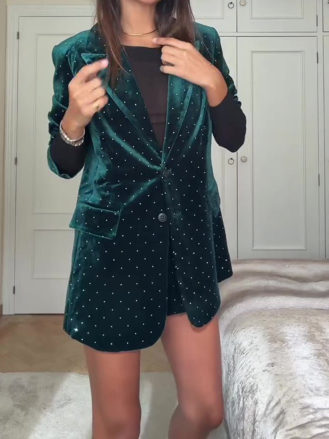 Diamond Velvet Suit Jacket & Shorts Set NorixaFashion.com