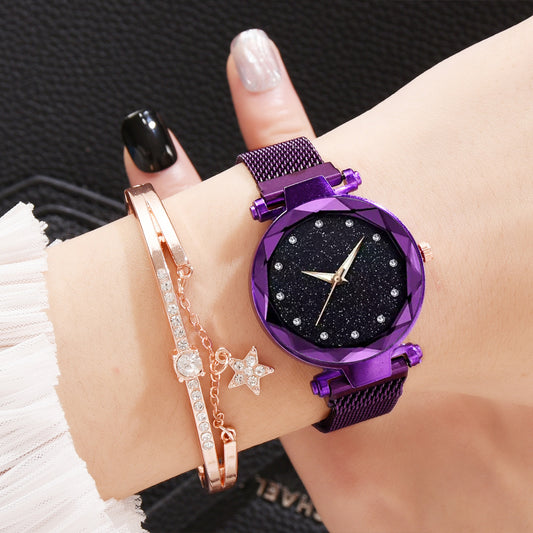 Luxury Women Watches Bracelet Set Fashion Elegant Magnet Buckle Ladies Starry Sky Watch Set Relogio CJD2