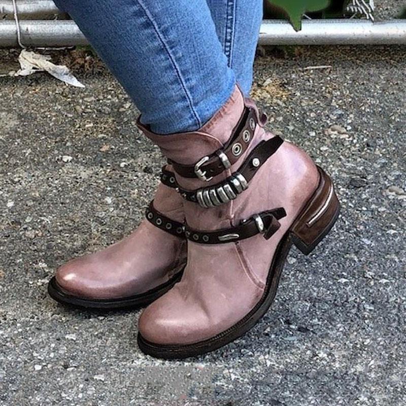 Low-heeled wedge heel round toe short-leg lace-up casual women's boots LadyShow.Store