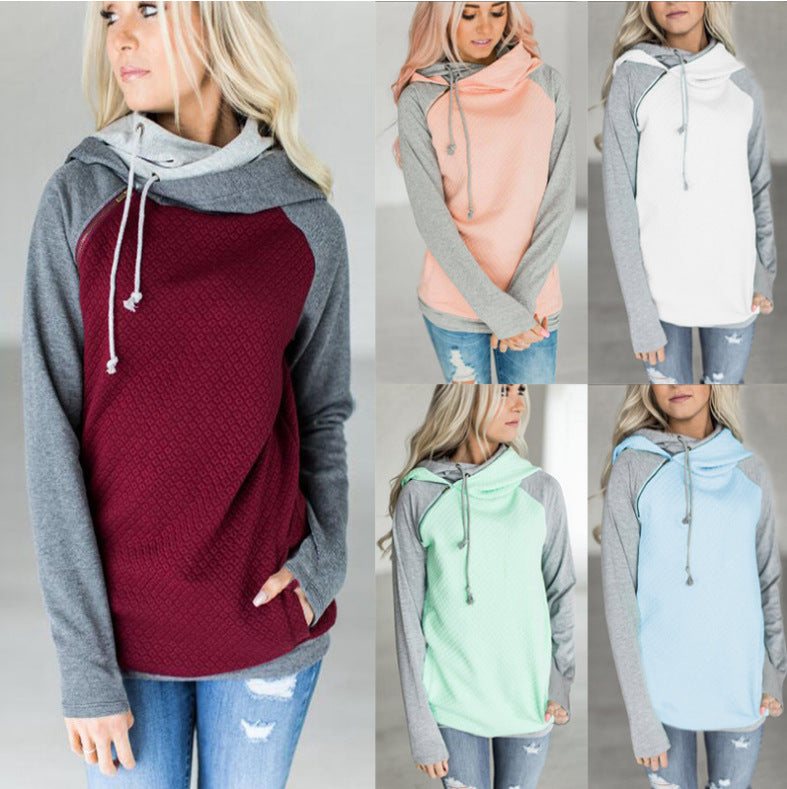 Paneled hooded zipper long sleeve sweatshirt