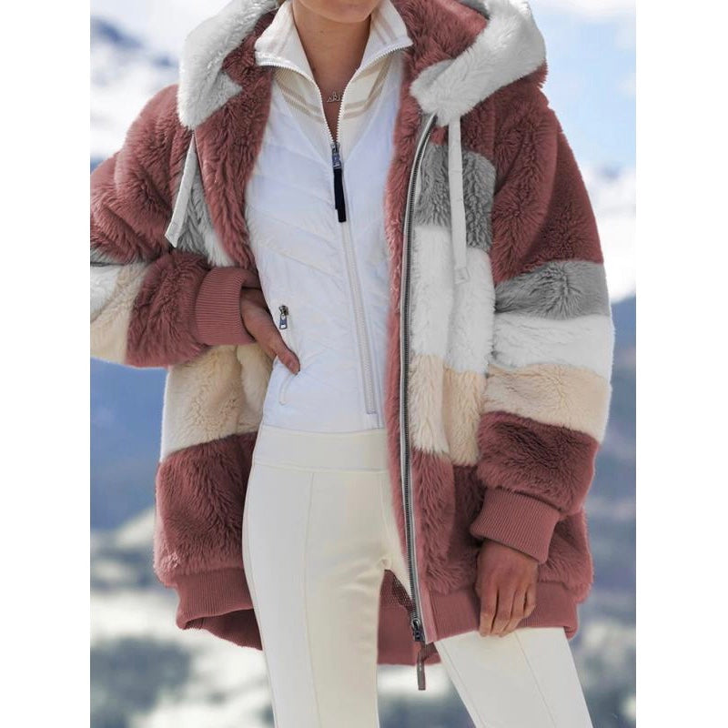 Multicolor patchwork hooded short fashion jacket LadyShow.Store
