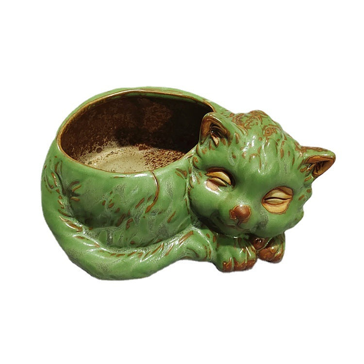 Creative Cute Cartoon Cat Ceramic Succulent Flower Pot Simple Animal Succulent Small Flower Pot