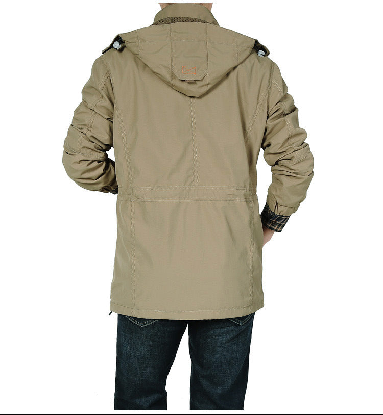 Spring thin Jacket jacket Men's casual outdoor waterproof breathable long hooded stand collar Jackets men 086