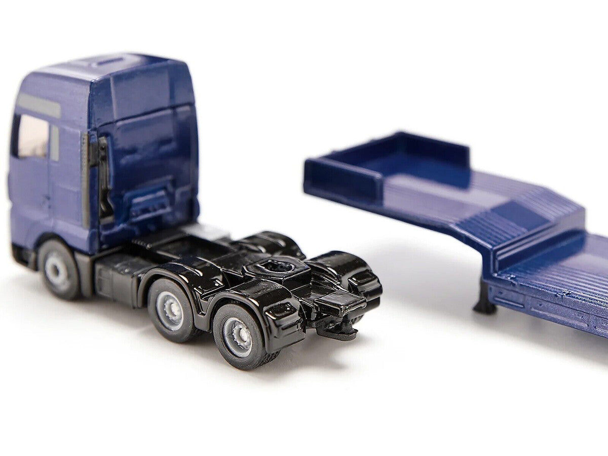 MAN Truck Blue Metallic with Low Loader Trailer and JCB 457 Wheel Loader Yellow 1/87 (HO) Diecast Model by Siku LuxuryLifeWay Online Store