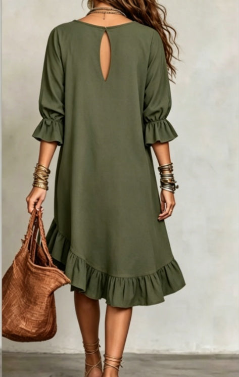 2026 New Ruffle Loose Middle Sleeve Dress NorixaFashion.com
