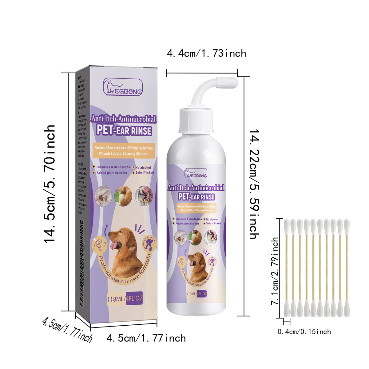 Pet Ear Cleanser 118ml 1box-10pcs 1bag Cotton Stick Tri Light Beauty