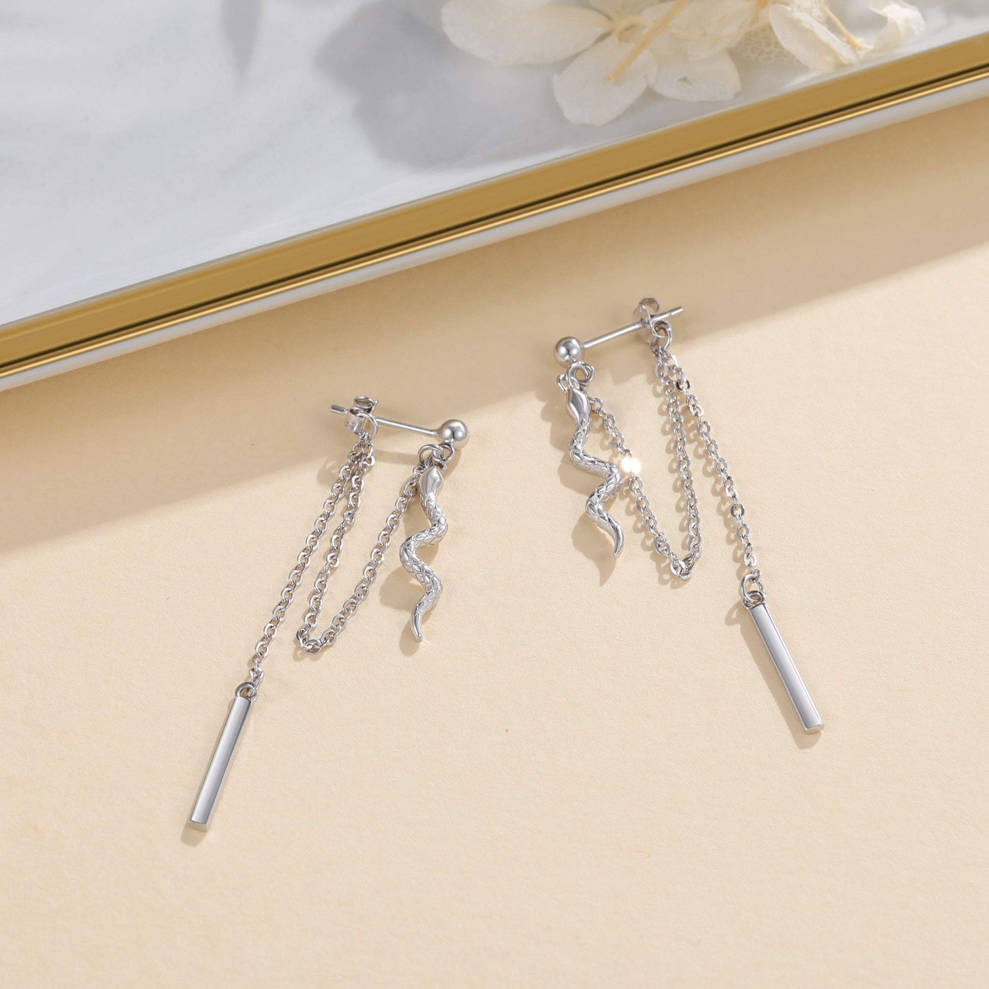 Sterling Silver Chain Earrings with Snake Dangle As Birthday Gifts For Women and Girls LadyShow.Store