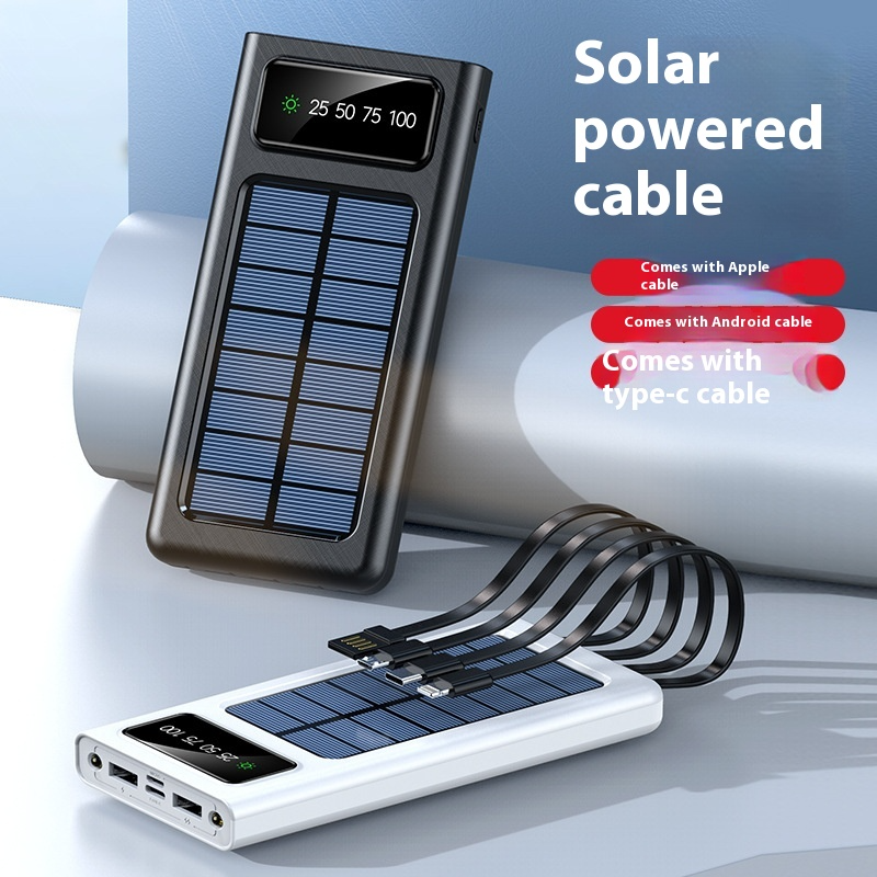 Solar Power Bank with Built-in Four Cables, 20000mAh Portable Charger for Mobile Phones Best YouTube Store