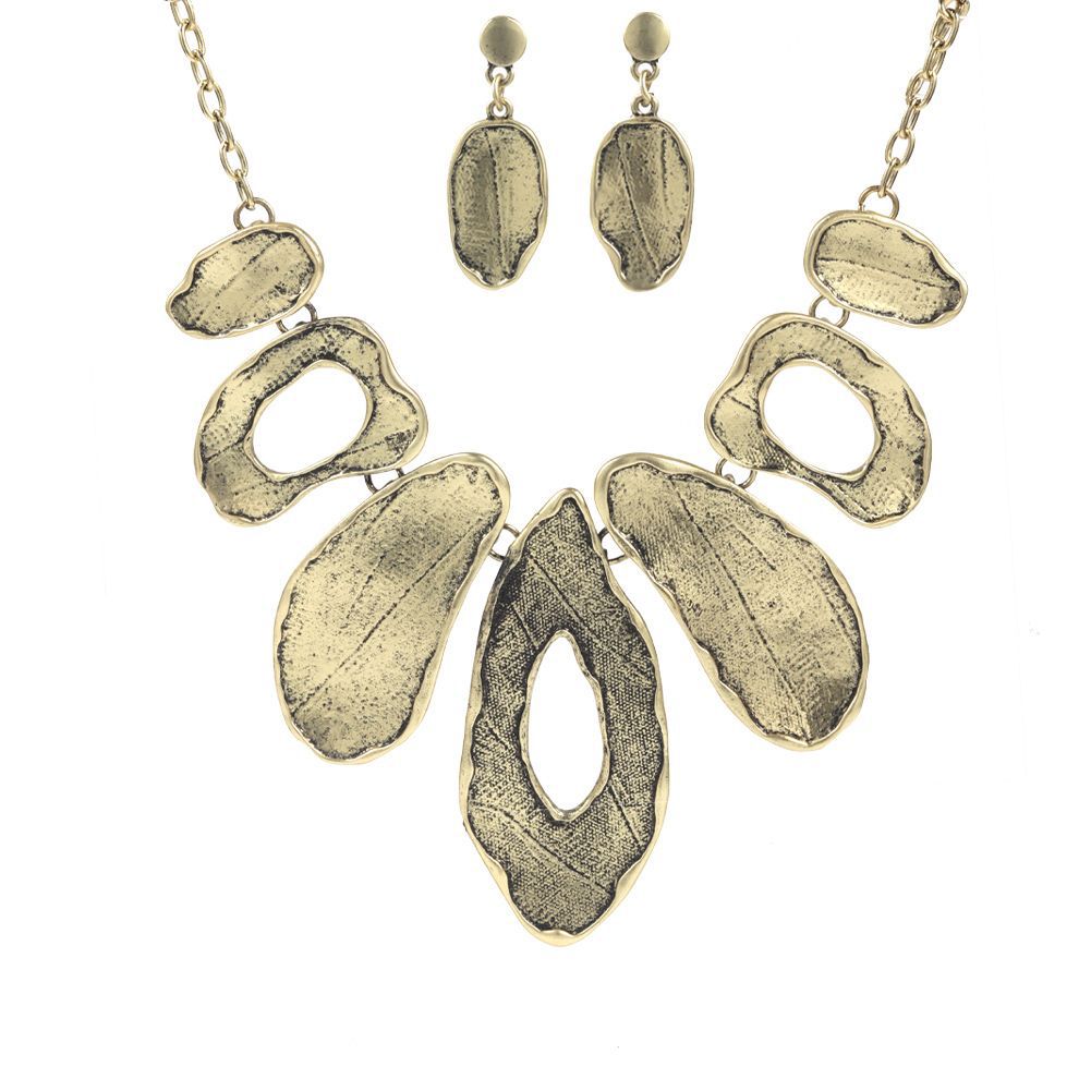 Alloy Geometric Irregular Oval Colorful Oil Necklace Hollow Design Women's Necklace Eardrop Set LadyShow.Store