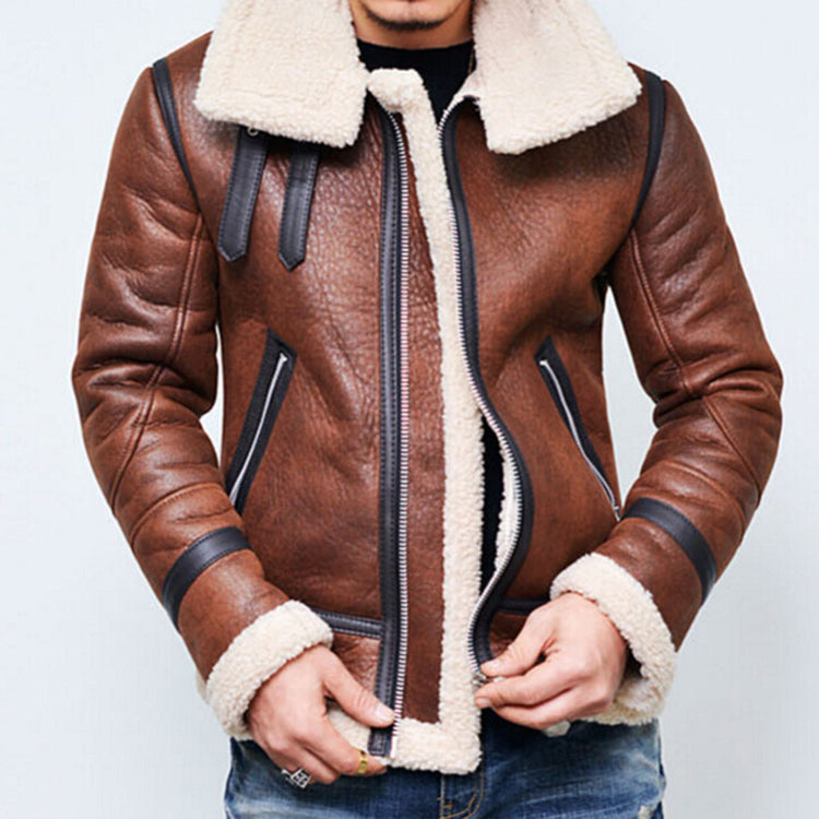 Vintage Motorcycle Leather Jacket with Shearling Lining Pi-Mart