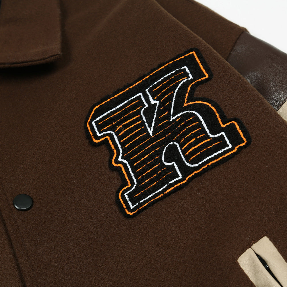 Embroidered PU Leather Sleeve Stitching Baseball Jacket Cotton Jacket Men Best YouTube Store