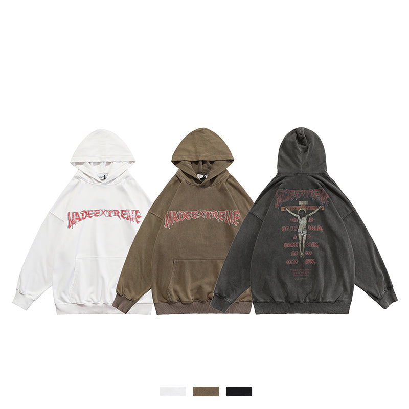 Washed Distressed Sweater Men And Women National Trend Hip-hop Front And Back Printed Hoodies LuxuryLifeWay Online Store