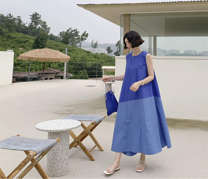 Sleeveless contrast color stitching dress women NorixaFashion.com