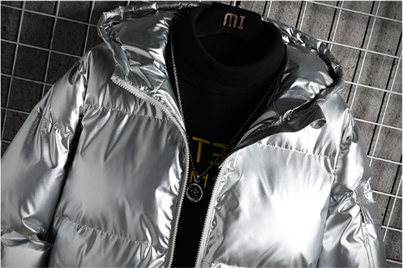 Men's Loose Thick Shiny Hooded Cotton Jacket