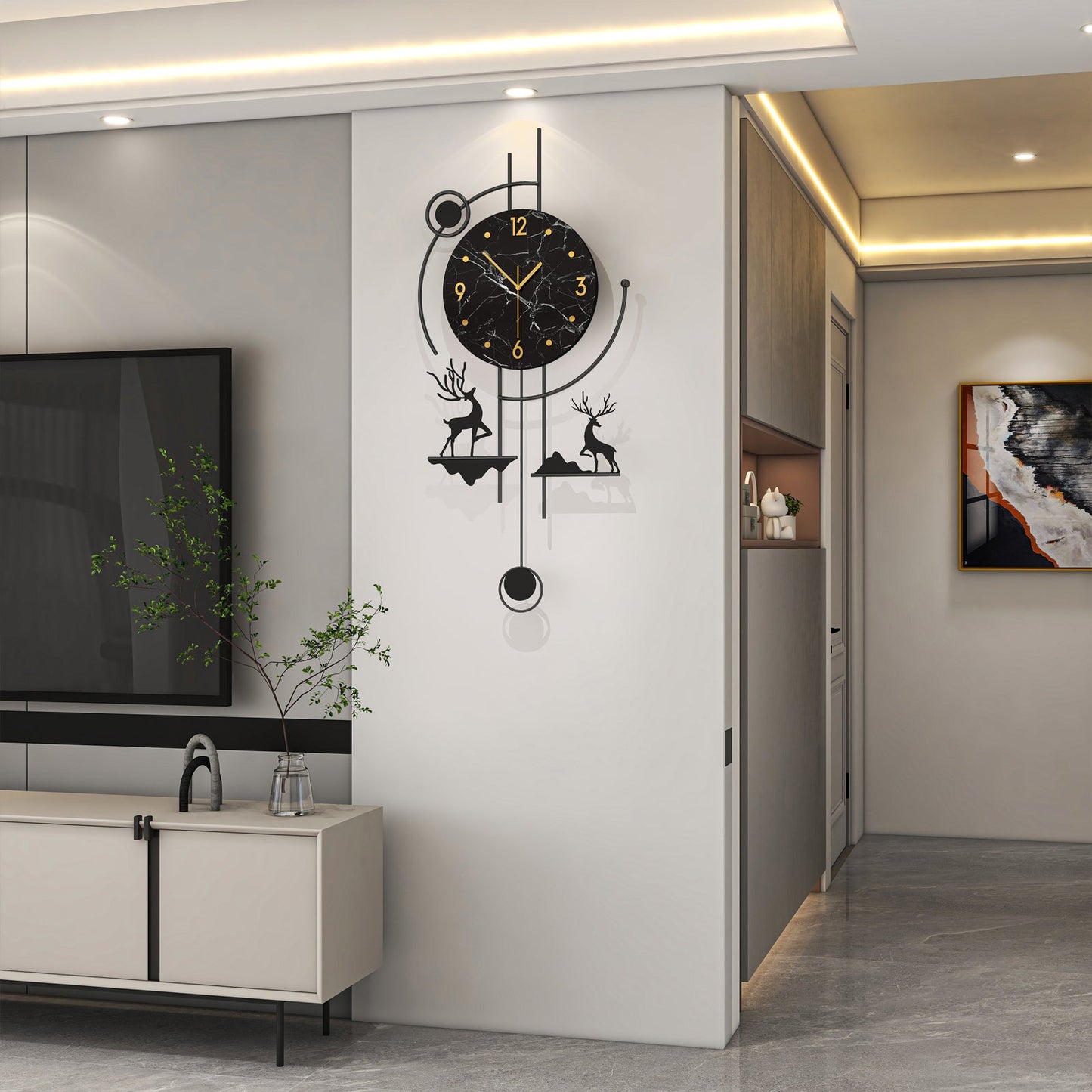 Modern Deer Wall Clock Metal Decorative Living Room Decor PearlNestDecor.com