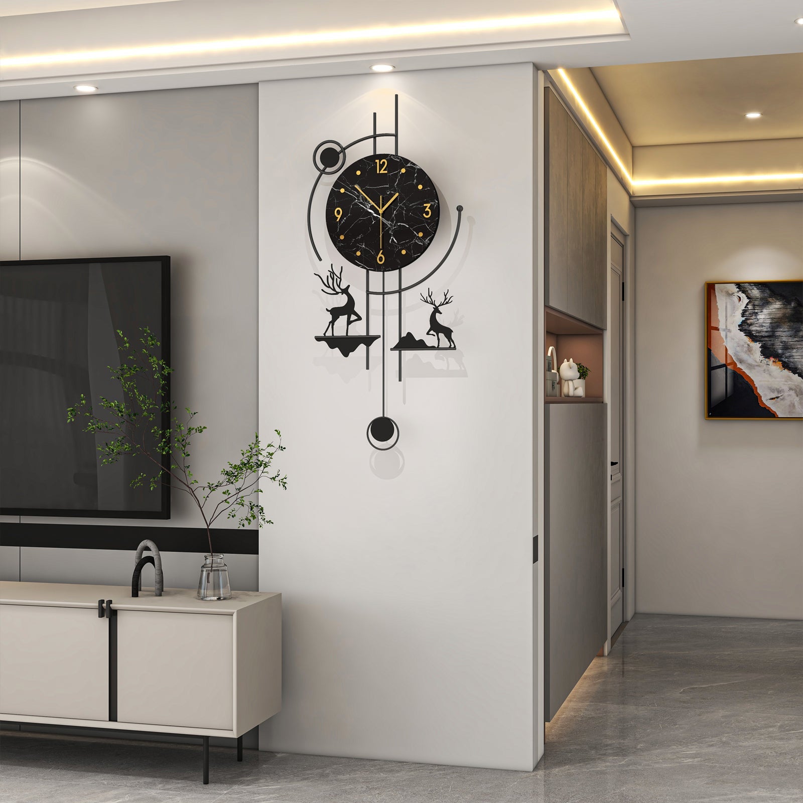 Modern Deer Wall Clock Metal Decorative Living Room Decor PearlNestDecor.com