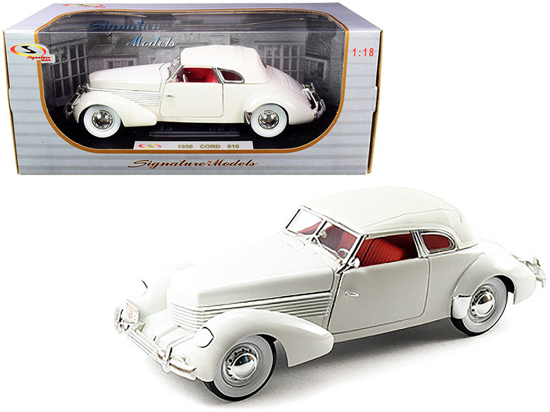 1936 Cord 810 Coupe White with Red Interior 1/18 Diecast Model Car by Signature Models LuxuryLifeWay Online Store