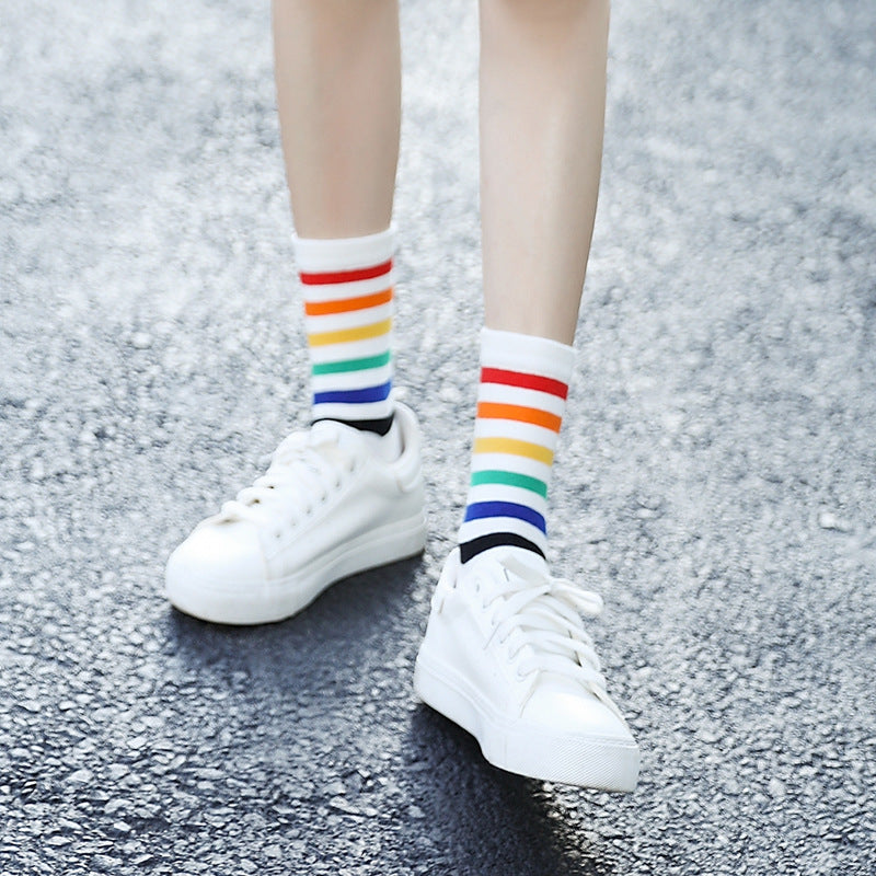 Autumn and winter new ladies in the tube socks candy-colored pinstripes cotton street skateboard tide socks high help women socks Best YouTube Store