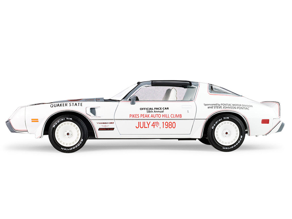 1980 Pontiac Firebird Trans Am T/A "Official Pace Car 58th Annual Pikes Peak Auto Hill Climb" White with Gray Top and Hood Graphics with White Interior 1/24 Diecast Model Car by Greenlight LuxuryLifeWay Online Store