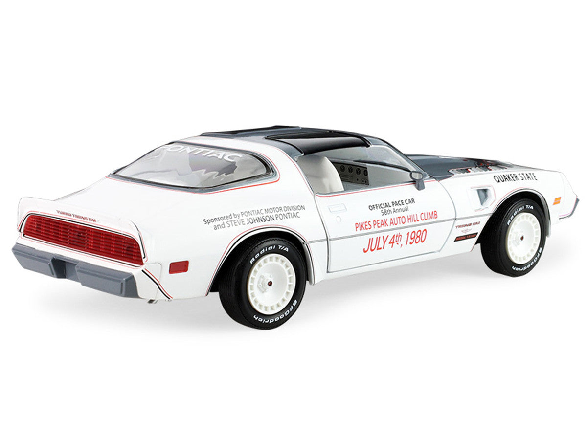 1980 Pontiac Firebird Trans Am T/A "Official Pace Car 58th Annual Pikes Peak Auto Hill Climb" White with Gray Top and Hood Graphics with White Interior 1/24 Diecast Model Car by Greenlight LuxuryLifeWay Online Store