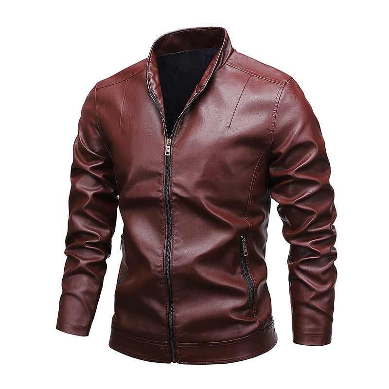 Amazon Men's 2026 Autumn New Foreign Trade Collar Men's Motorcycle Leather Washed Pu Leather Jacket Coat Top NorixaFashion.com