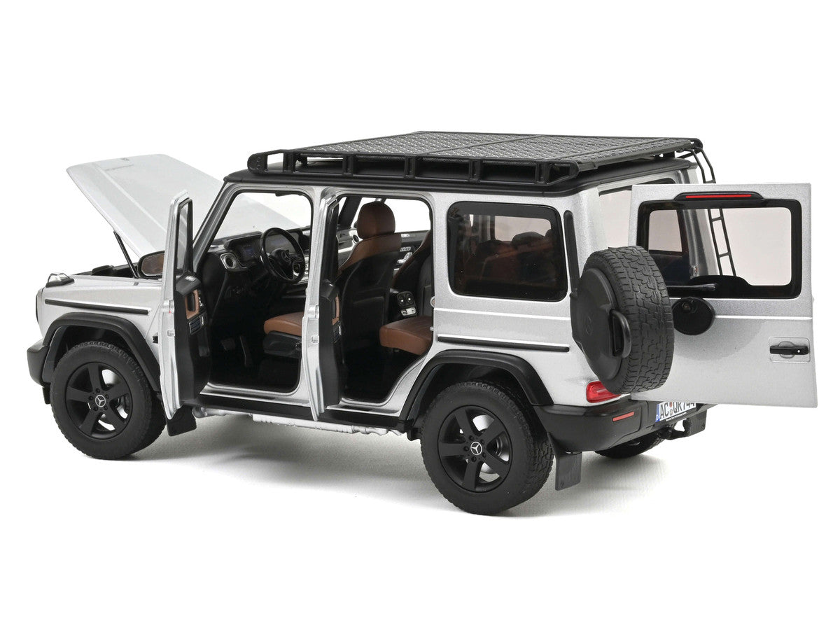 2024 Mercedes-Benz G-Class Professional Iridium Silver Metallic with Black Top and Roof Rack 1/18 Diecast Model Car by Norev LuxuryLifeWay Online Store