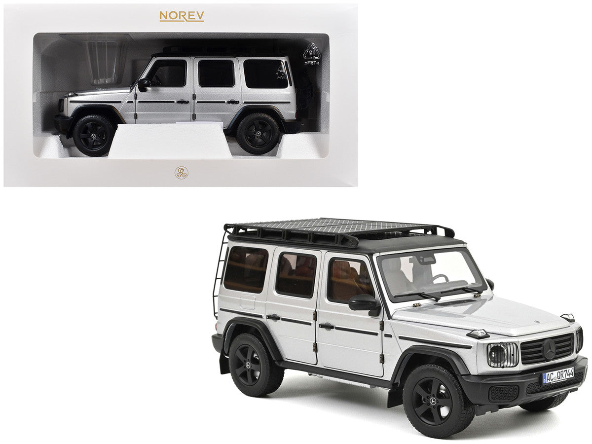 2024 Mercedes-Benz G-Class Professional Iridium Silver Metallic with Black Top and Roof Rack 1/18 Diecast Model Car by Norev LuxuryLifeWay Online Store