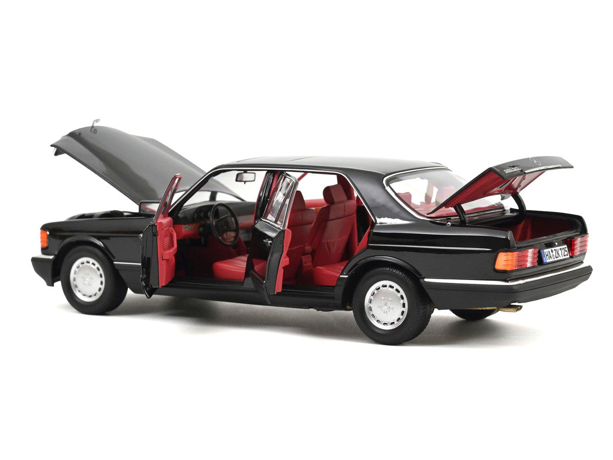 1991 Mercedes-Benz 560 SEL Type W126 Black with Red Interior 1/18 Diecast Model Car by Norev LuxuryLifeWay Online Store