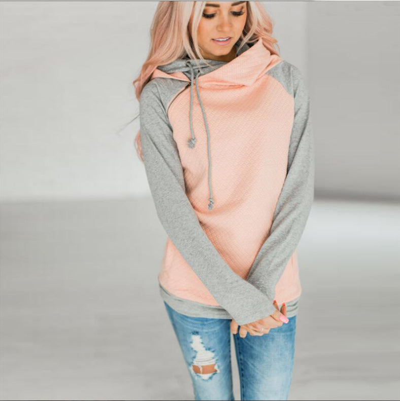 Paneled hooded zipper long sleeve sweatshirt