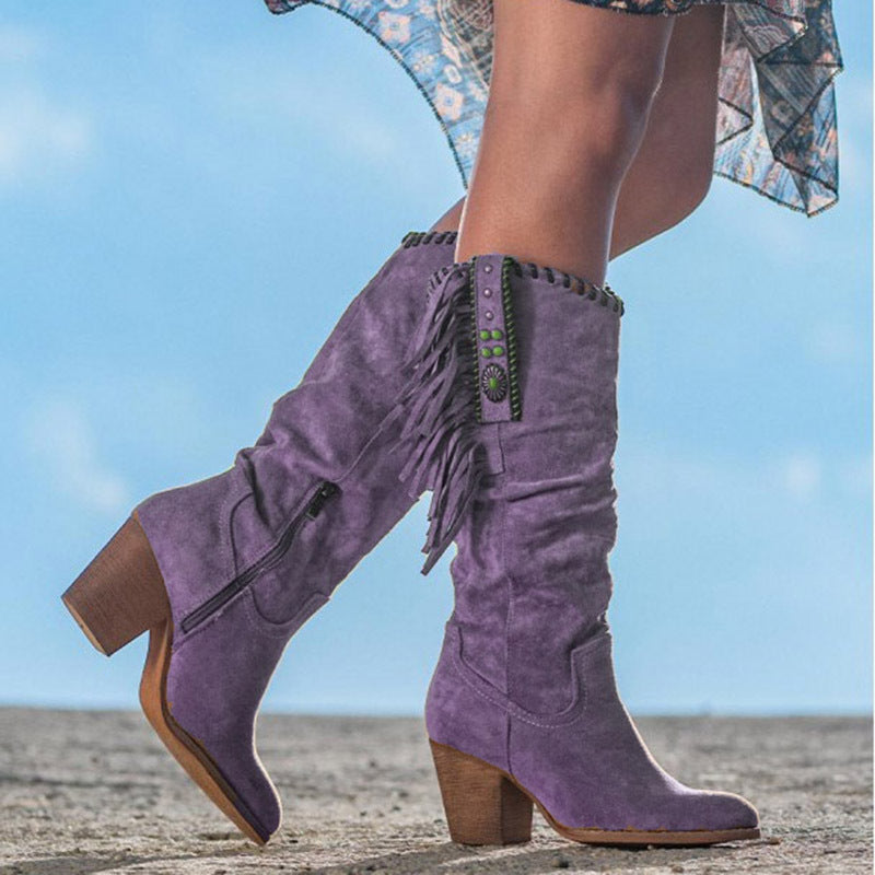 Frosted high-tube fringed women's boots LadyShow.Store