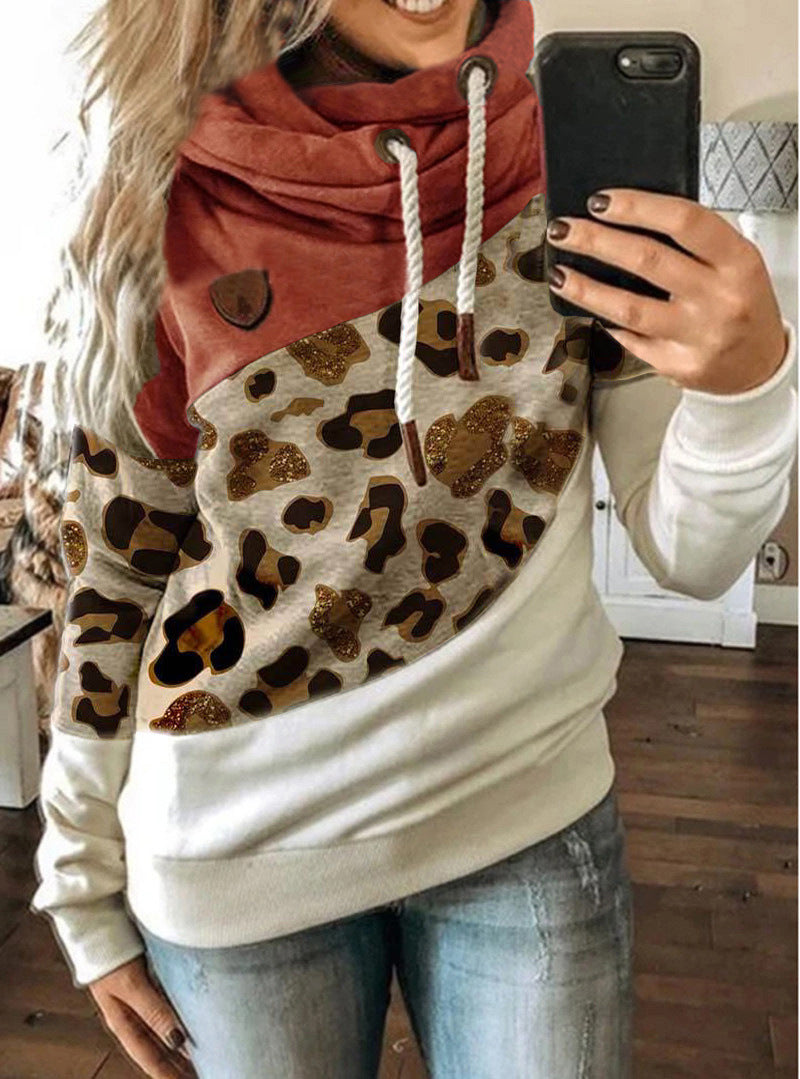Printed stitching hooded fleece loose sweatshirt LadyShow.Store