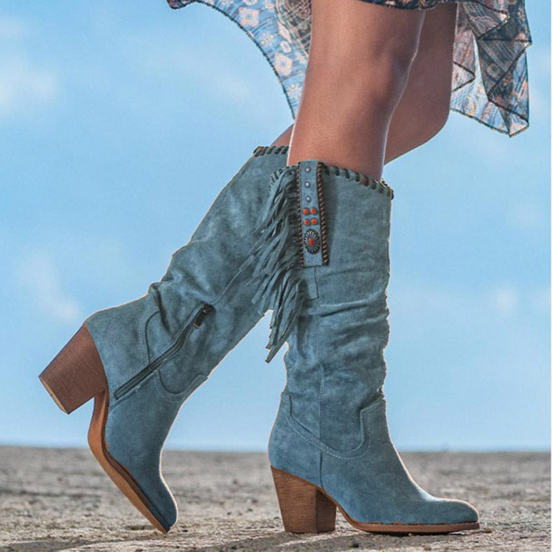 Frosted high-tube fringed women's boots LadyShow.Store