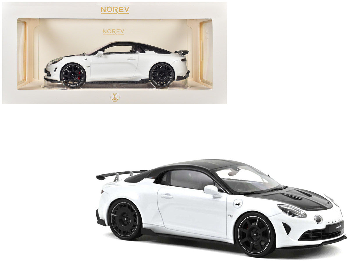 2024 Alpine A110 R Pearl White Metallic with Carbon Hood and Top 1/18 Diecast Model Car by Norev LuxuryLifeWay Online Store