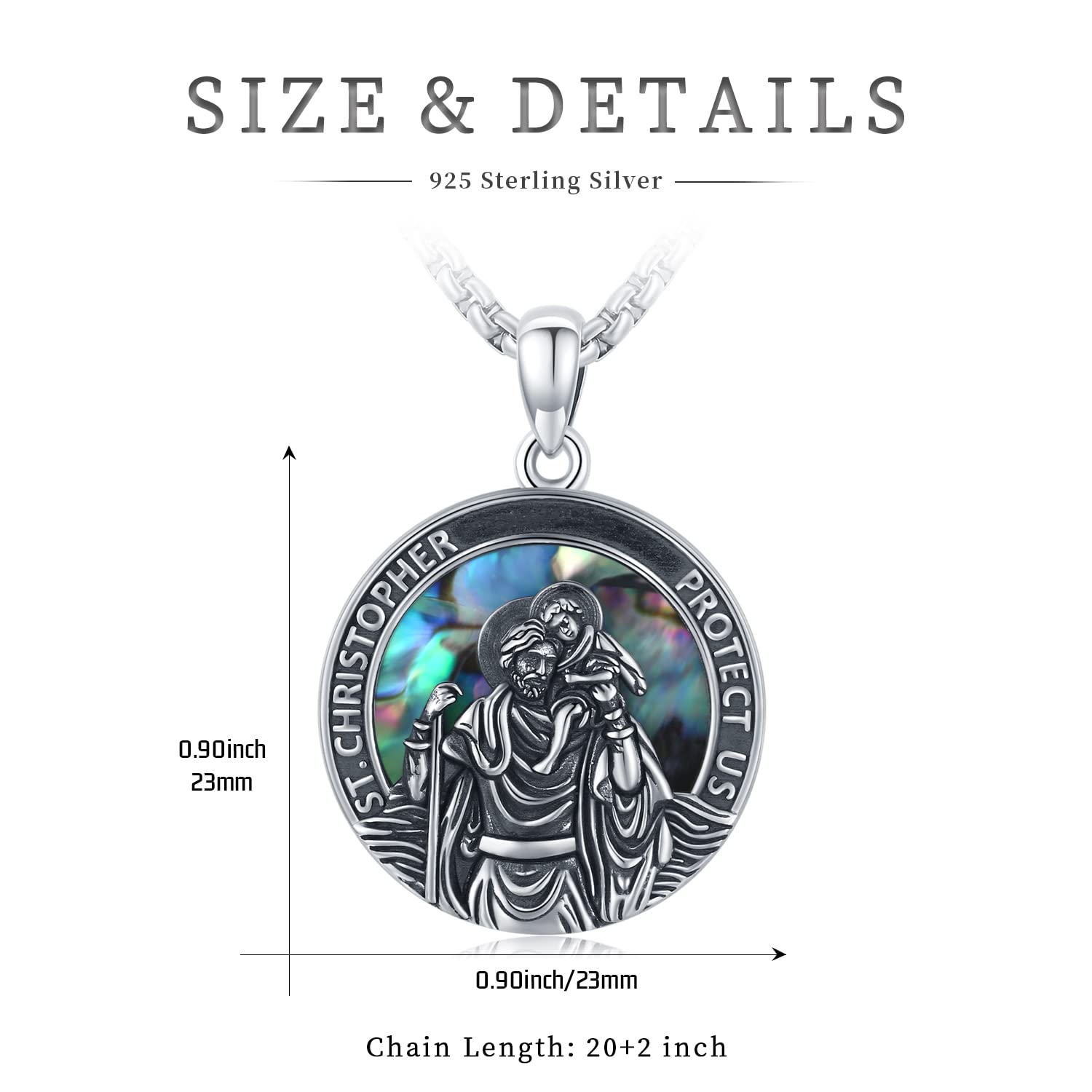 Sterling Silver Round Medal Saint Christopher Pendant Necklace as Catholic Christmas Gifts LadyShow.Store