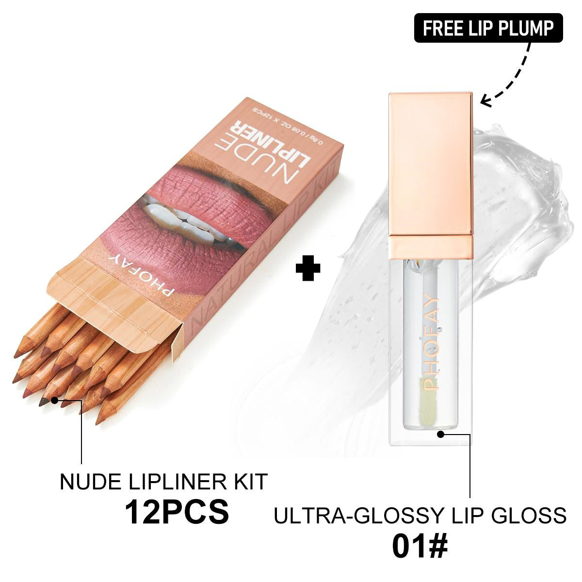 PHOFAY Ultra-Glossy Lip Gloss Nude Lipliner Kit LadyShow.Store