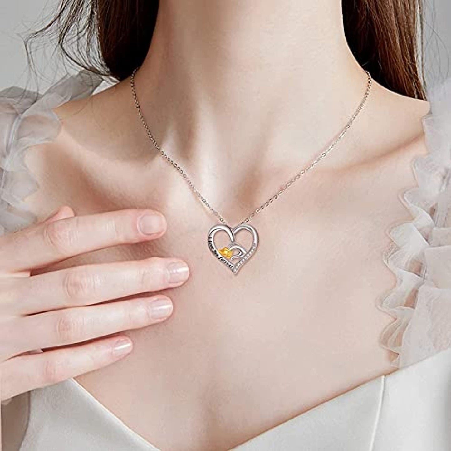 Mother and Child Hands Love Heart Pendant Necklace Jewelry for Women I Love You Forever LadyShow.Store