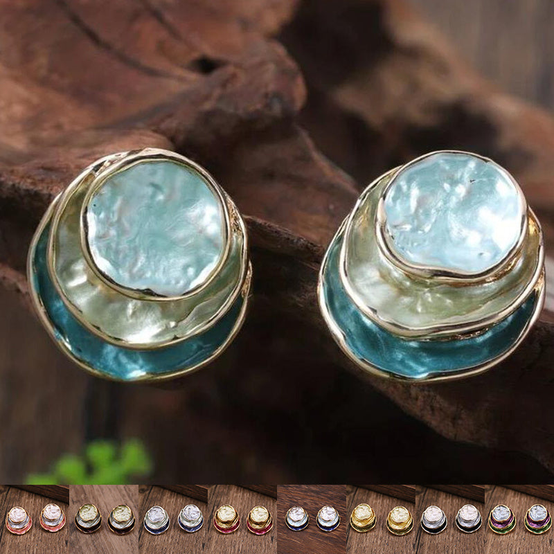 Ins Three-colored Painting Round Earrings Fashion Elegant Versatile Geometric Earrings For Women Jewelry