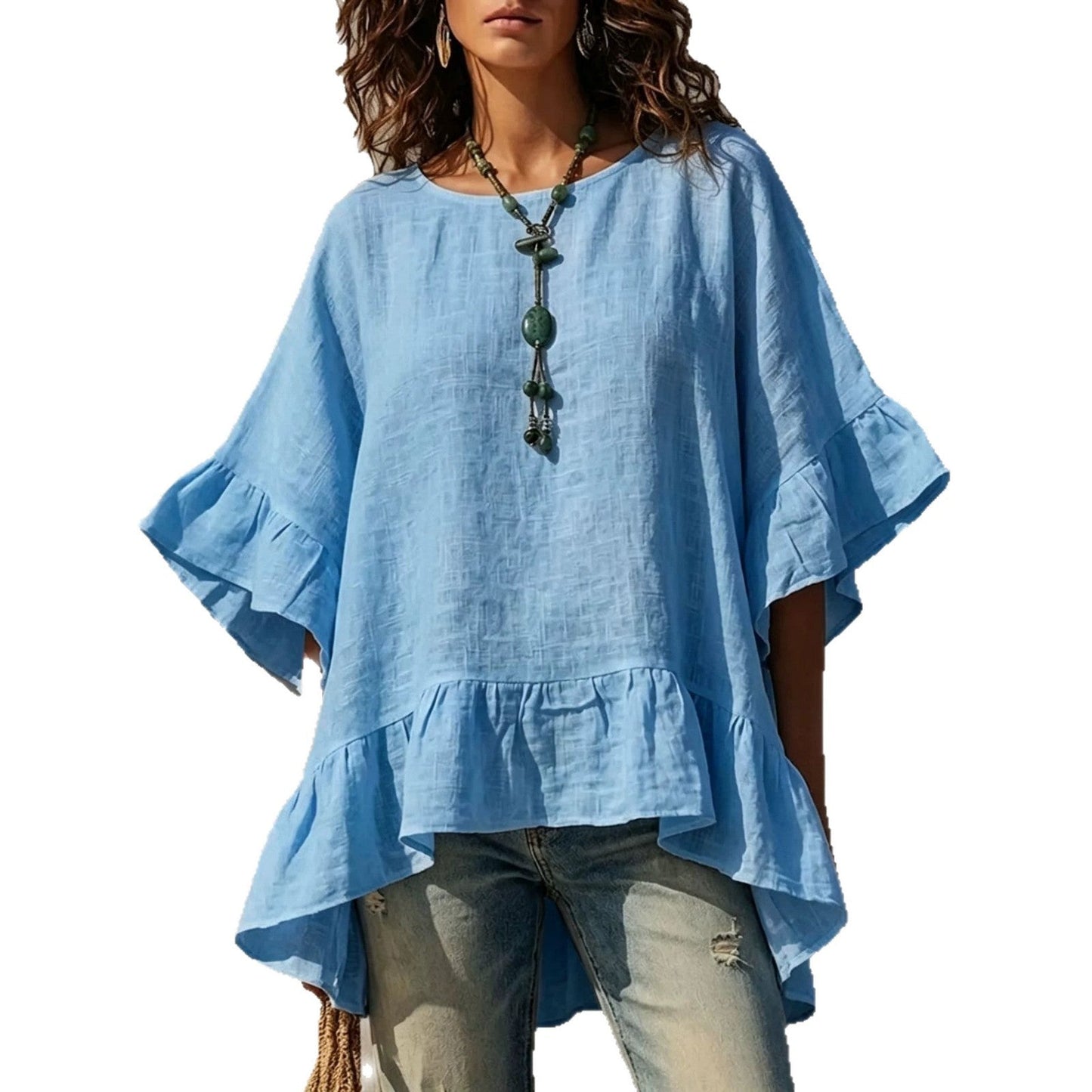 Women's Irregular-hem Cotton-linen Shirt NorixaFashion.com