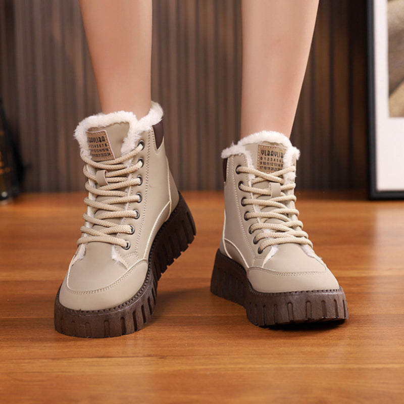 Ins Lace-up Snow Boots Winter Warm Fleece Flat Shoes For Women Fashion Casual Plush Ankle Boot CJD