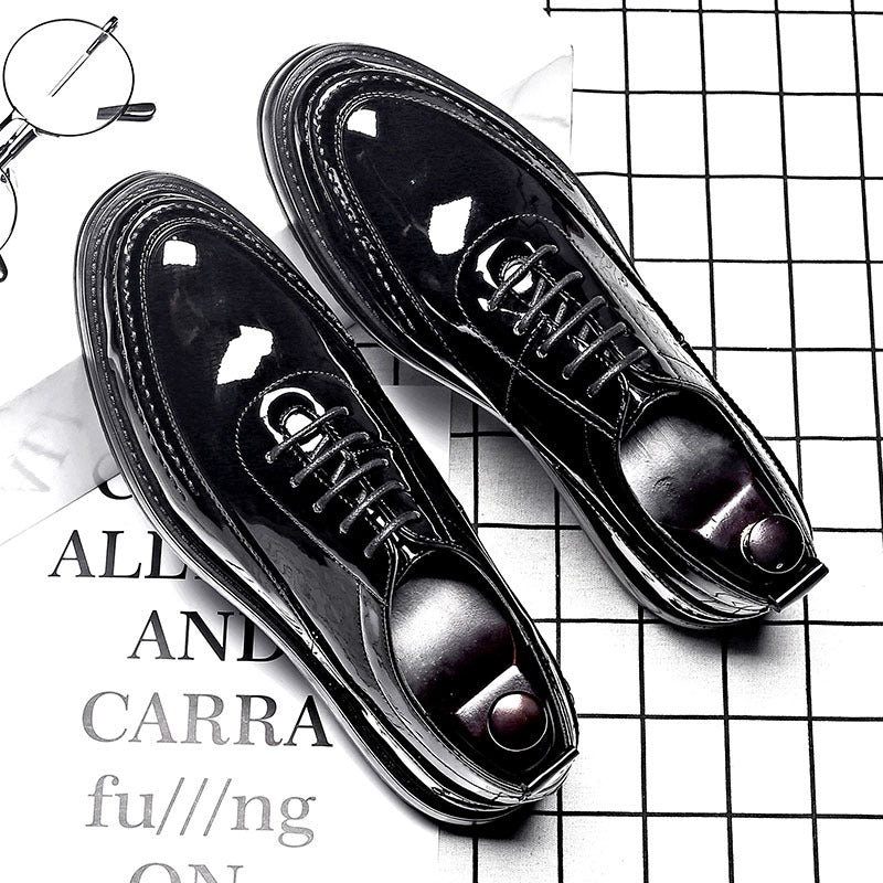 Round toe lace-up patent leather shoes LadyShow.Store