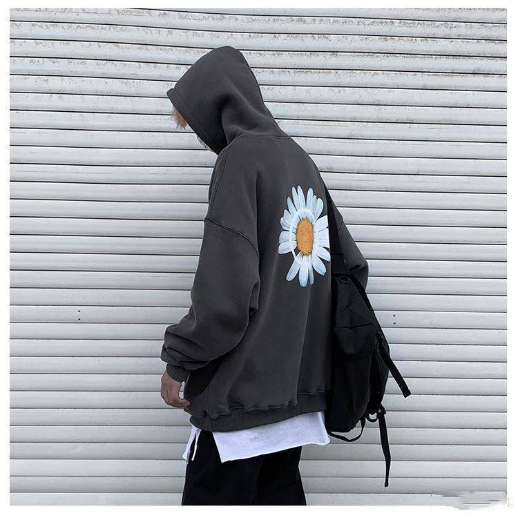 Daisy print hooded sweatshirt