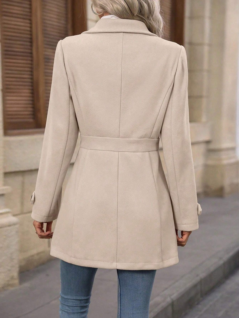 Elegant Single-breasted Woolen Coat Buttons Lapel Mid-length Jacket Temperament Commuter Outwear Clothing For Women Best YouTube Store