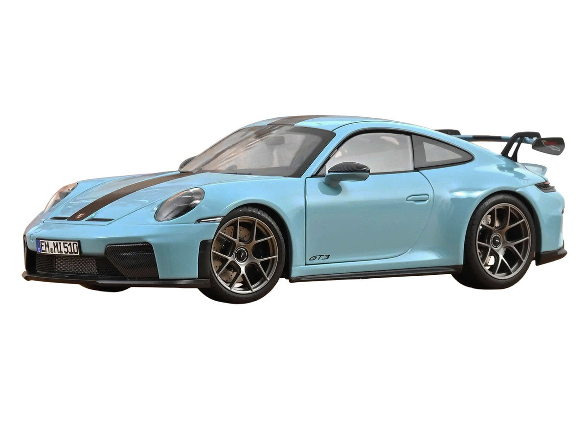 2025 Porsche 911 GT3 with Weissach Pack Gulf Blue with Carbon Stripe 1/18 Diecast Model Car by Norev LuxuryLifeWay Online Store